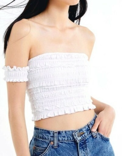 white smocked off the shoulder top