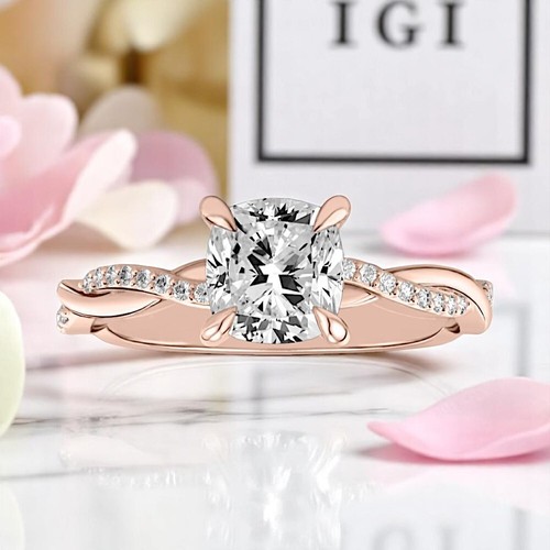 Engagement Ring 1.20 Carat IGI GIA Lab Grown Cushion Cut Diamond 18K Rose Gold - Picture 7 of 13