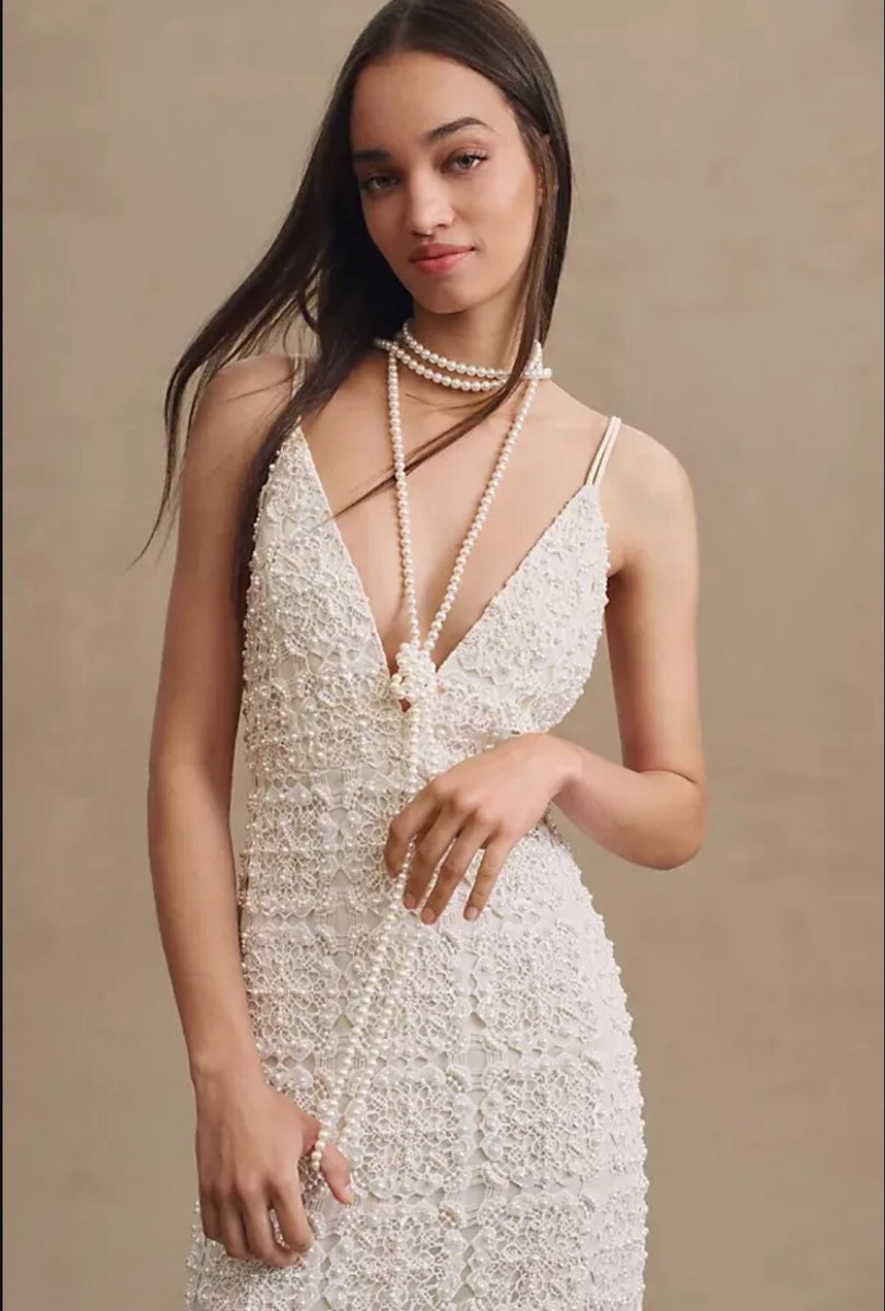 BHLDN Theodora Beaded Lace V-Neck Wedding Gown NWT Size 0 | eBay