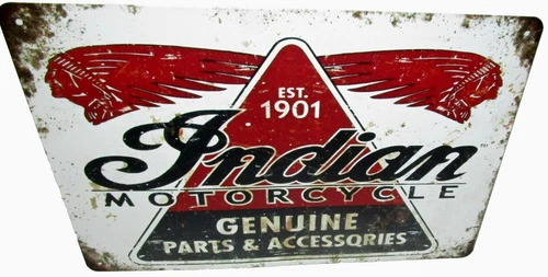 VINTAGE TIN SIGN ~INDIAN MOTORCYCLE~ 8" X 12" ~GENUINE PARTS & ACCESSORIES