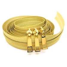 5 Yards #5 Gold Luxury Zipper Tape 10 Gold Pulls Bag Purse Sewing DIY