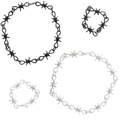 Zac's Alter Ego 4er Pack schwarz & silber Stacheldraht Kette Halsketten & Armbänder