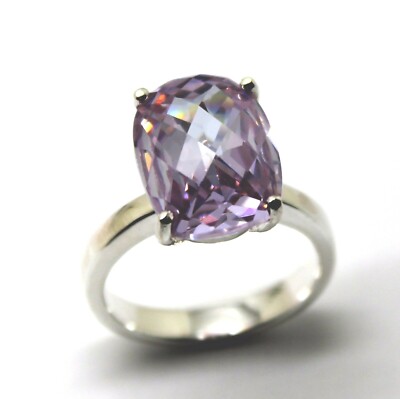 Size R Sterling Silver Cubic Zirconia Pink Oval Ring *Free Express Post In Oz*