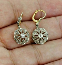 Antique Star Old European Cut Lab Created Diamond 14K White Gold Finish Earrings