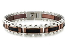Stainless Steel Bronze Two Tone Black Cable Contemporary Link Mens Bracelet 8.5"