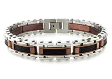 Stainless Steel Bronze Two Tone Black Cable Contemporary Link Mens Bracelet 8.5"