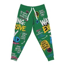 Graffiti Text Collage Athletic Joggers | Green Allover Print