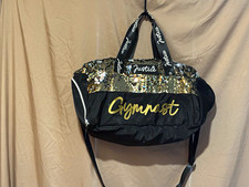 Justice Girls Gymnast Sequin Duffel Tote Bag w/ Shoulder Strap Black/Gold