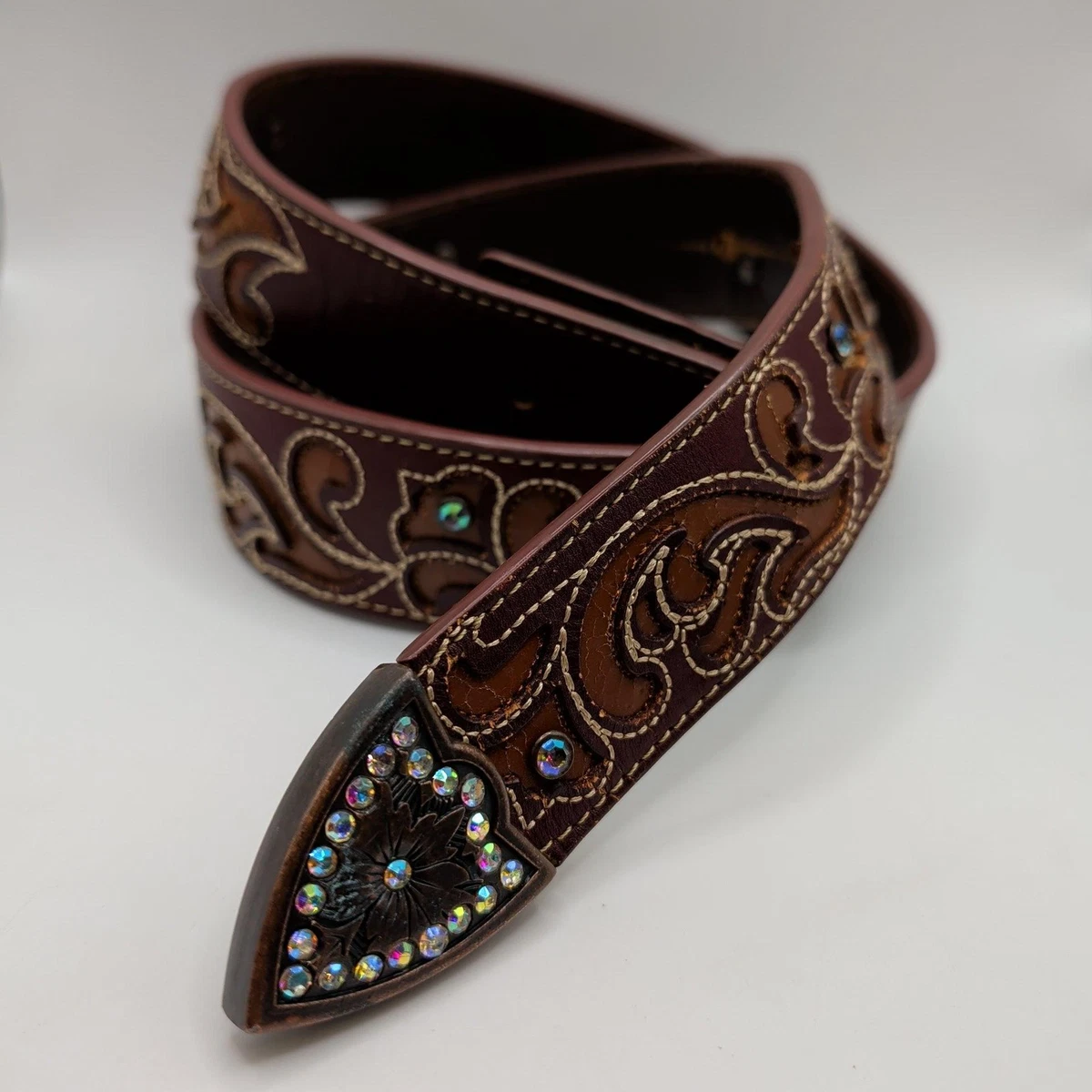 VTG Bridget Shuster Leather Belt 34 Studded Rhinestone Heart Western Y2K Glam ✨✨ Leather Cowboy 34 Size Belts for Women for sale | eBay main image 4