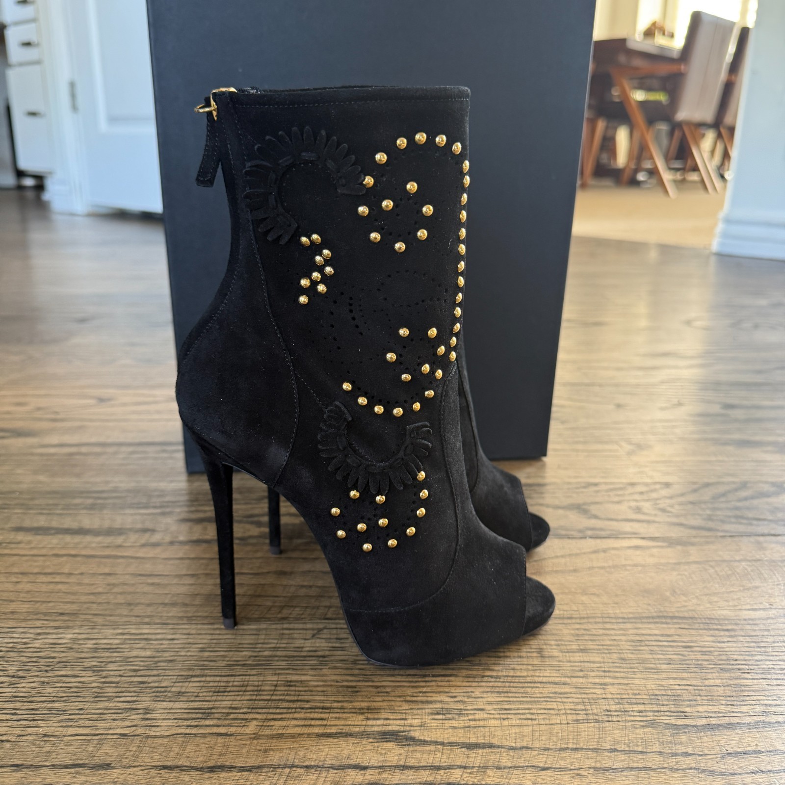 GIUSEPPE ZANOTTI Sued Leather Black Stud High Heels Shoes 7.5 US / 37.5 EU $1790