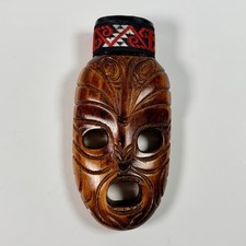 Vintage Maori Hand Carved Wood Mask New Zealand Indigenous Tribal Wall Hanging