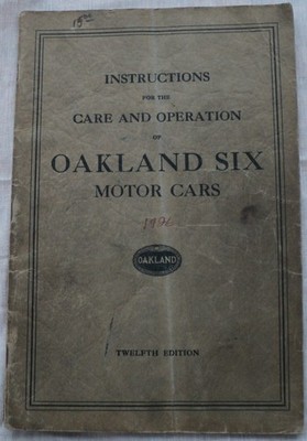 1926 Oakland Six Twelfth Edition Instruction Book Owners Manual