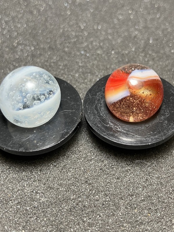 Vintage “Snow Globe” “Sunset” Extremely Bubbly Peltier Rainbo Marbles Lot Of 2