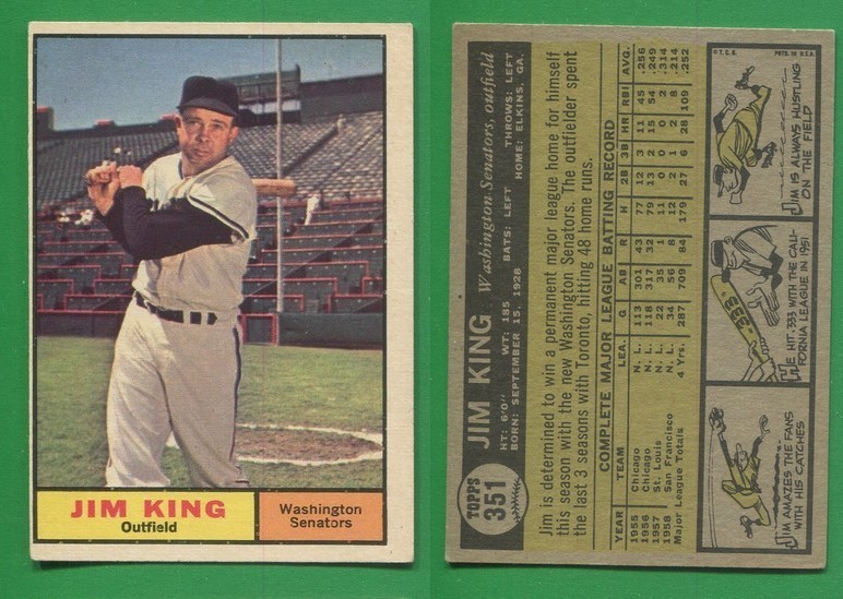 1961 Topps Baseball ~~~ JIM KING ~~~ No. 351 ~~~ Free S/H