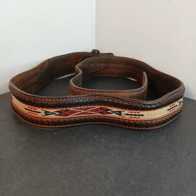 Tony Lana Mens Leather Laced Edge Horse Hair Ribbon Bark Belt 5A109 Southwest - Image 1 of 4