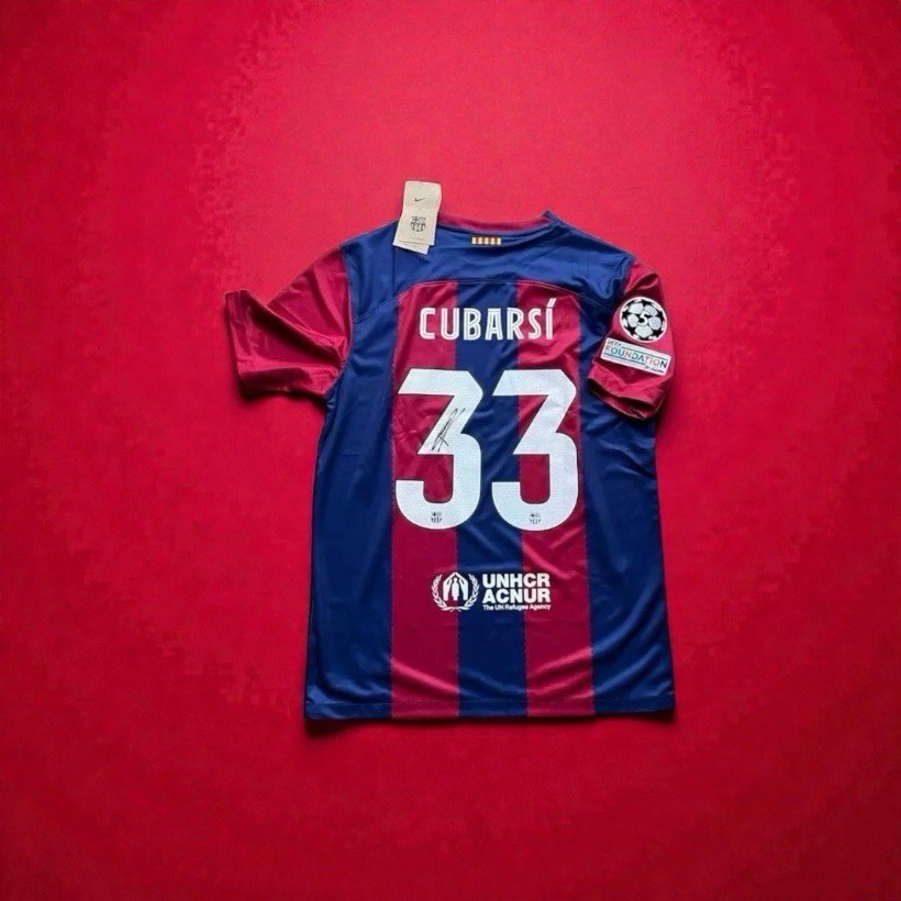 Authentic Pau Cubarsí Hand Signed Barcelona Shirt COA Proof Jersey