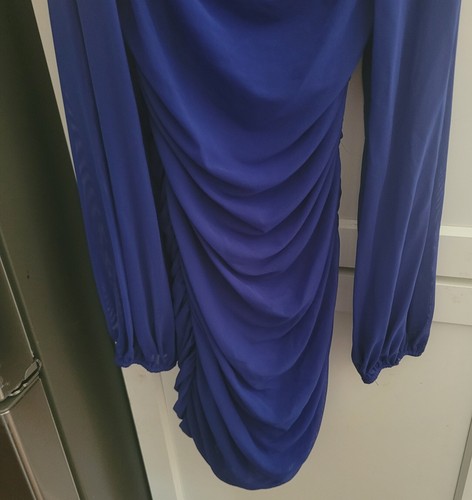 Bodycon-Minikleid Damen Small MEROKEETY Langarm Netz Rüschen blau Reißverschluss - Bild 2 von 8