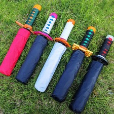 Anime Demon Slayer Katana Umbrella UV Blocking Black Parasol Knife Real Japanese