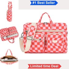 Laptop Shoulder Bag 15.6 Inch Waterproof Checkered Messenger Case Women Work