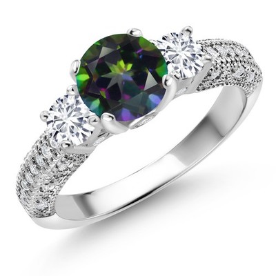 925 Sterling Silver Green Mystic Topaz White Lab Grown Diamond and White