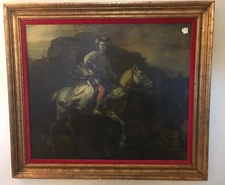 Rembrandt’s “POLISH RIDER” Framed Lithograph On Board Painting 35 1/2" x 30 3/4”