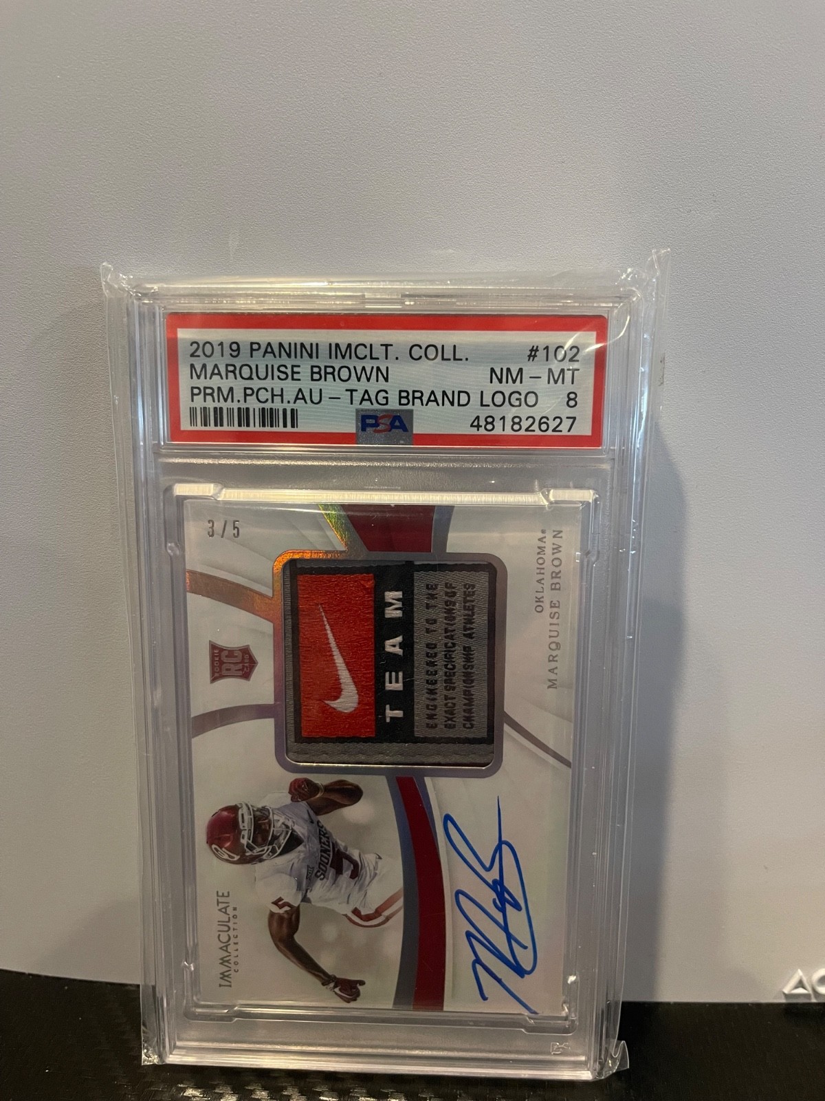 Marquise Brown Panini Immaculate Collection Collegiate #102 Premium Patch-Autograph-Tag Brand Logo