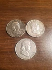 Lot of 3.  1962/63/52  Franklin Half Dollar Slider 90% Silver Nice Coin