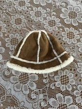 Ugg Australia Shearling Sheepskin Suede Bucket Hat Brown / Cream Early 2000's