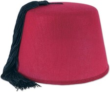 Felt Fez Hat w/Black Tassel Red Fancy Dress Up Halloween Adult Costume Accessory