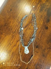 Multistrand Turquoise Natural Stone Necklace Layered Silver Toned Chain Bohemian