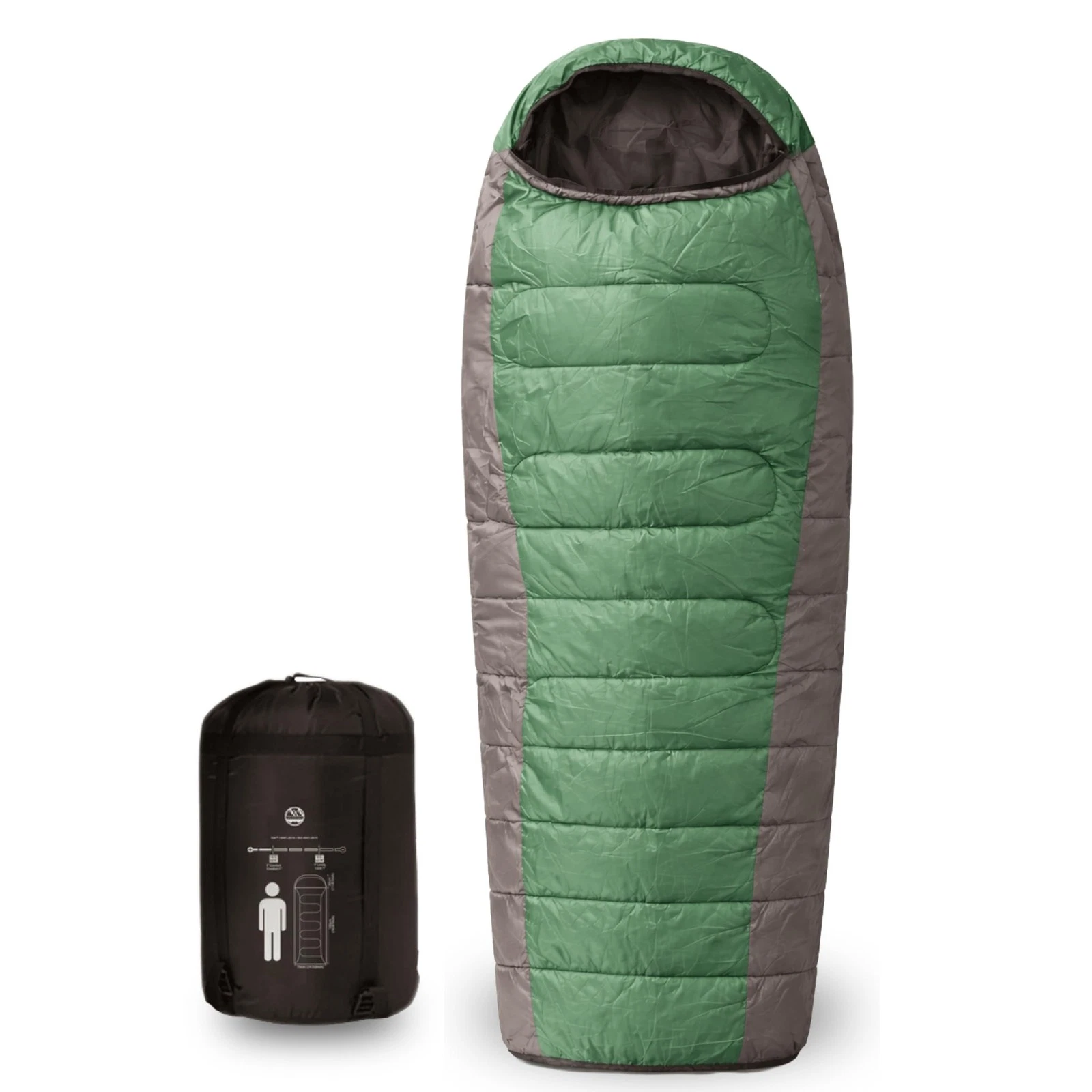 Ember Sleeping Bag, Green Lightweight Camping Sleep Sack with Hood, 210T Polyest