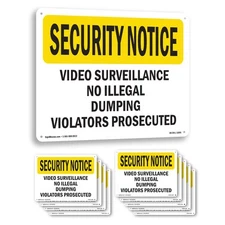 Video Surveillance No Illegal Dumping Violators OSHA Security Sign 5/10 Pack