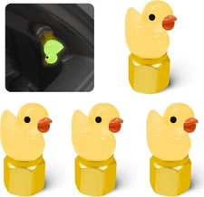 4 Pack Cute Duck tire Valve caps, Glow in The Dark Tire Valve Caps - (Yellow)
