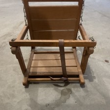 Wooden Outdoor Swing Seat with Chains, Safety Strap, for Ages 1-4 Years