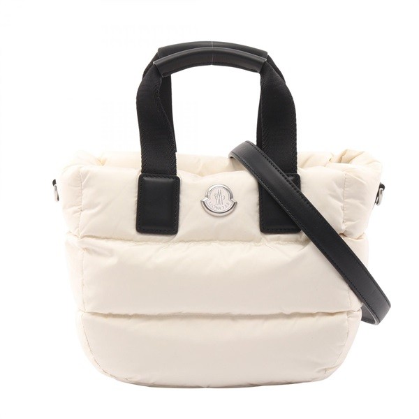 Moncler Mini Caradoc Handbag Nylon Leather Ivory Black Women Used Authentic