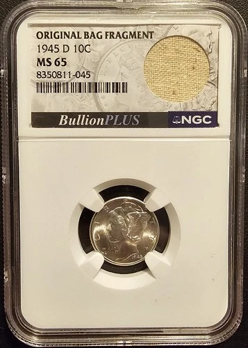 1945 D Mercury Dime NGC With Original  Bag Fragment MS65