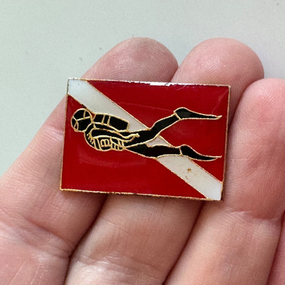Vintage Scuba Diver Down Flag Red & White Enamel Lapel Pin Diving Badge