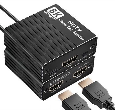 8K HDMI 1x2 Splitter Converter Adapter 8K60hz / 4K120hz / 1080P240hz mit EDID