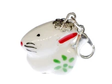 Rabbit Charm Zipper Pull Miniblings Easter Porcelain White Flower