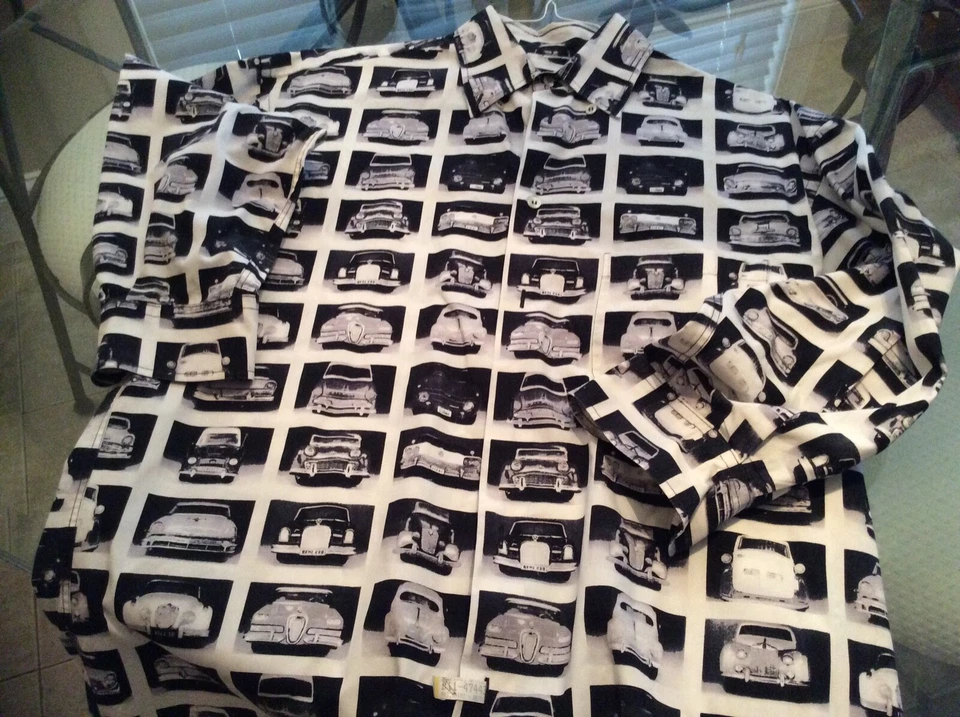 Camisa ICEBERG Designer Branca/Preta TODOS Carros Vintage edição limitada colecionadores M - Imagem 2 de 4