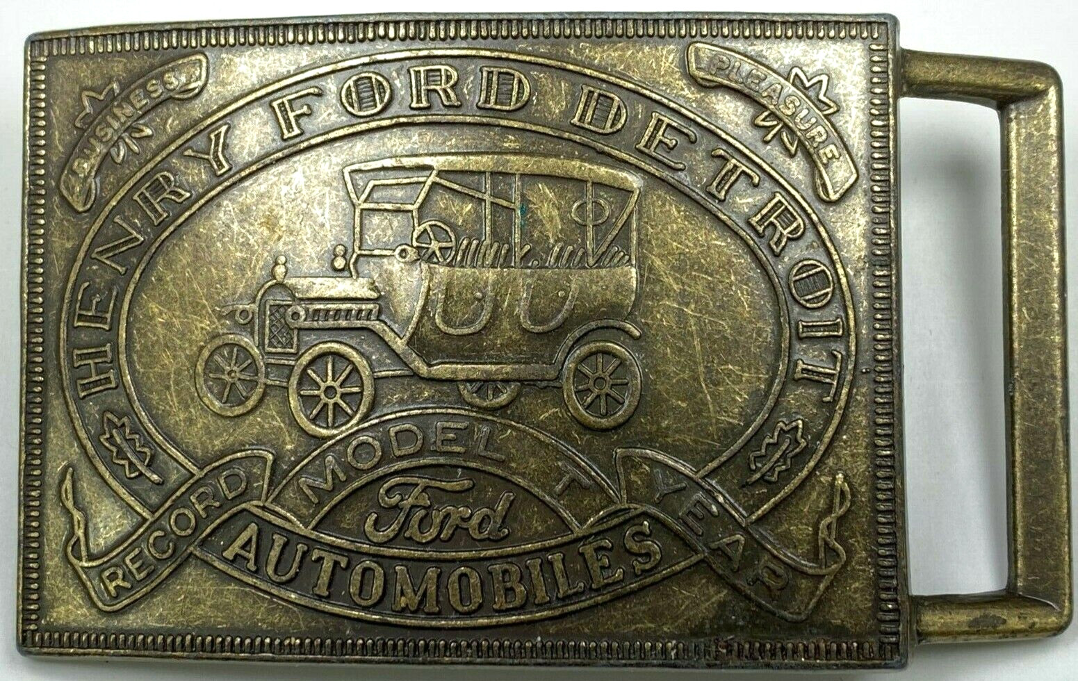 Henry Ford Detroit Automobiles Belt Buckle Mens Brass Colored Model T Vintage