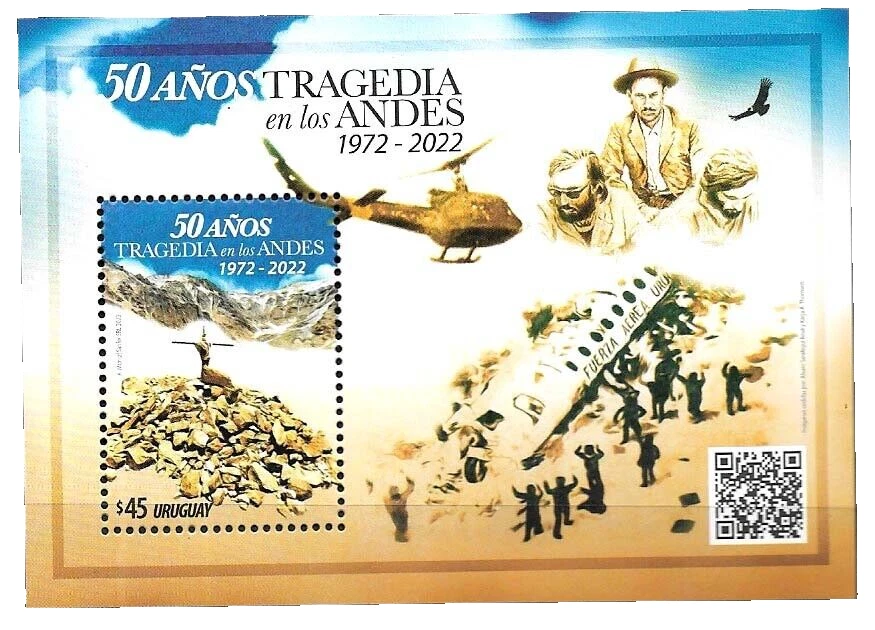 #35053C URUGUAY 2022 ANDES TRAGIC AIRPLANE CRUSH 50°ANIV HELICOPTER S/S MNH+FDC - Image 3 of 3