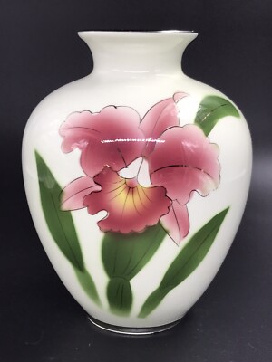 Kokusui Japan Shippo Yaki Vase Cattleya Flower