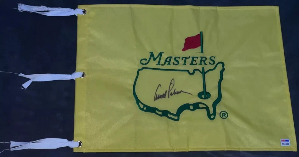 Arnold Palmer "4x Ganador" Firmado Autografiado Sin Fecha Masters Bandera PSA ¡Raro! Foto 2 de 2