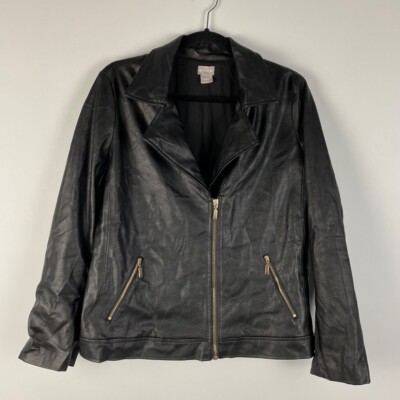 Chicos Faux Leather Moto Biker Jacket Womens US Medium Black - Main Image