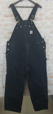 Vtg Carhartt R01 Black Bib Coveralls Double Knee Duck Canvas 46x30 Union US Made