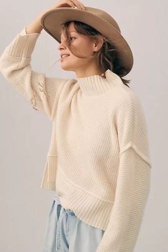 Anthropologie 100% Cashmere Mockneck Sweater Cocoabella Ivory Pilcro Size XL NEW - Picture 4 of 7