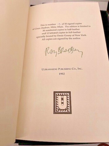 SIGNED RAY BRADBURY SIGNED LIMITED GREEN SHADOWS WHITE WHALE - Picture 3 of 3