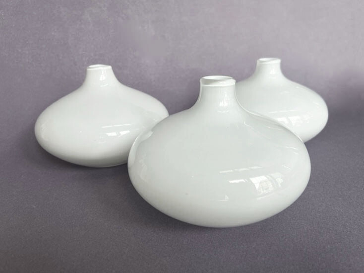 3-IKEA SALONG WHITE GLASS BUD VASES, JOHANNA JELINEK, HANDBLOWN