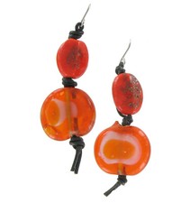 Orange Glass Beaded Drop Dangle Pierced Earrings 2 1/2"